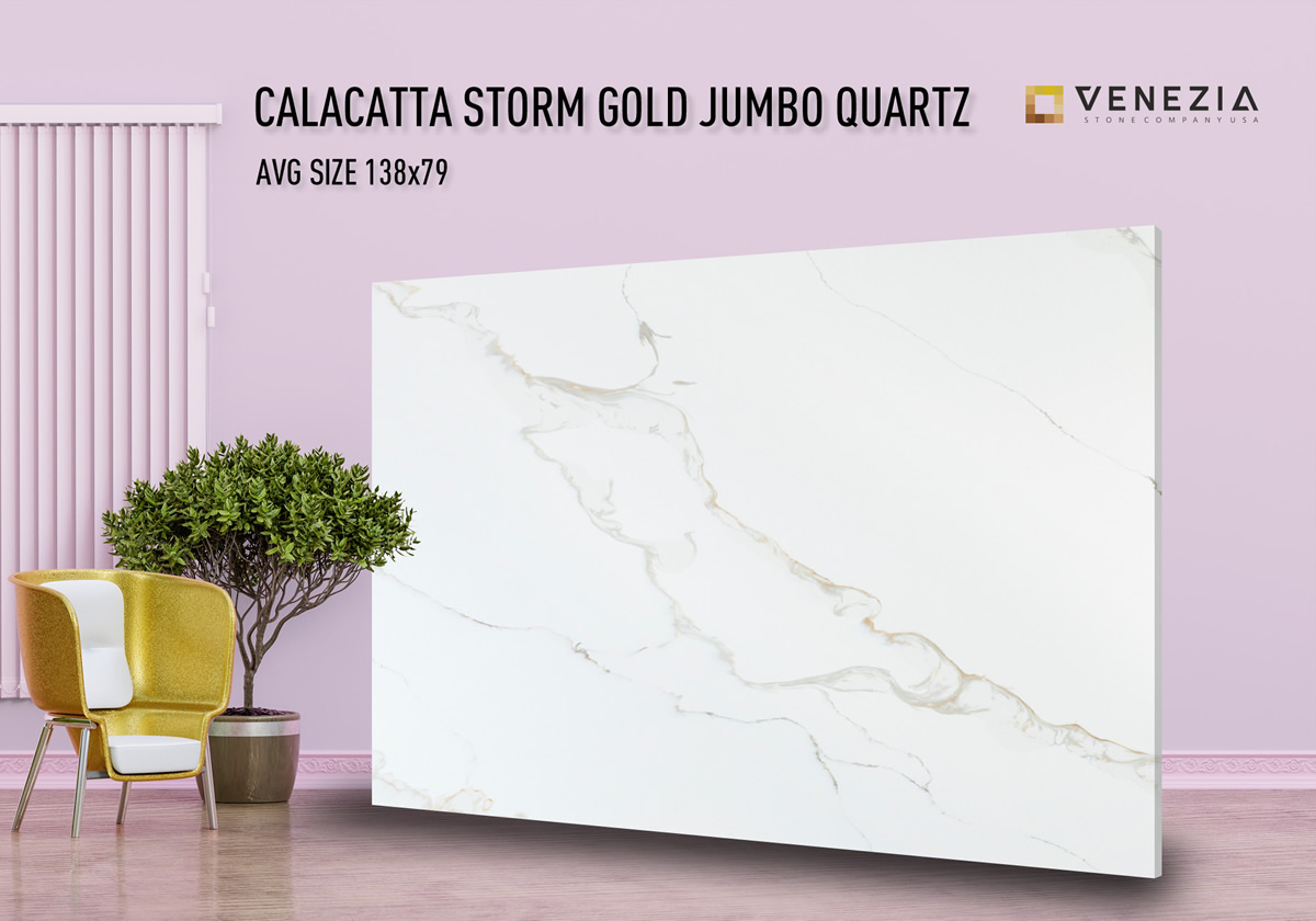 Calacatta Storm Gold Jumbo Quartz